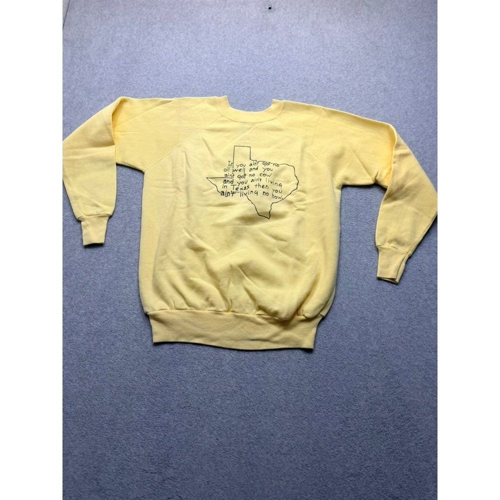Vintage Texas Graphic Raglan Sweatshirt Yellow Living in Texas Quote Pullover
